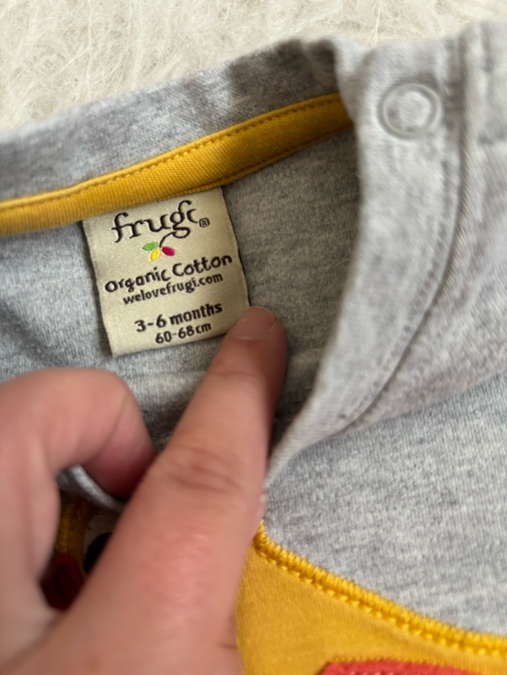 Frugi Baby Organic Cotton Grey Long Sleeve Top with Yellow Duck Appliqué - Picture 2 of 3